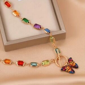Red and Green Beaded Butterfly Necklace